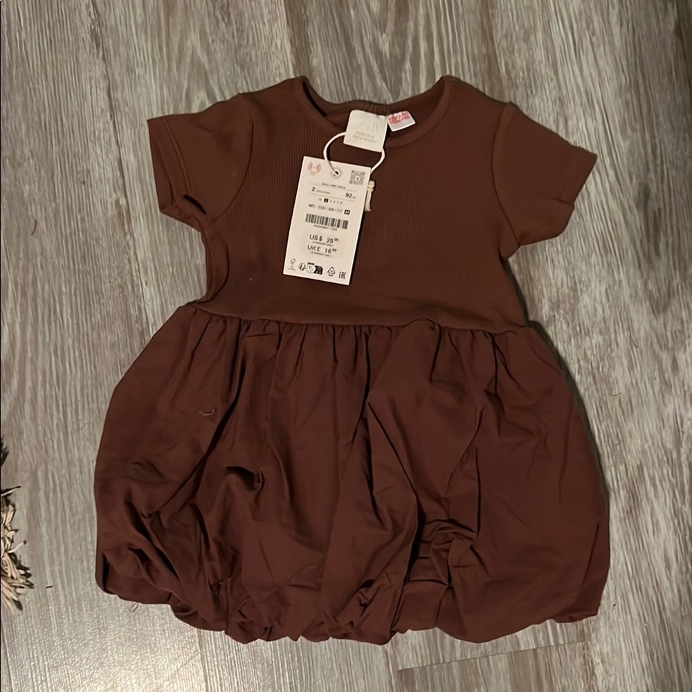 Brown Short Sleeve Baby Dress